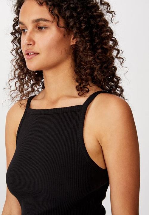 Cotton On - High crew low back tank top - black