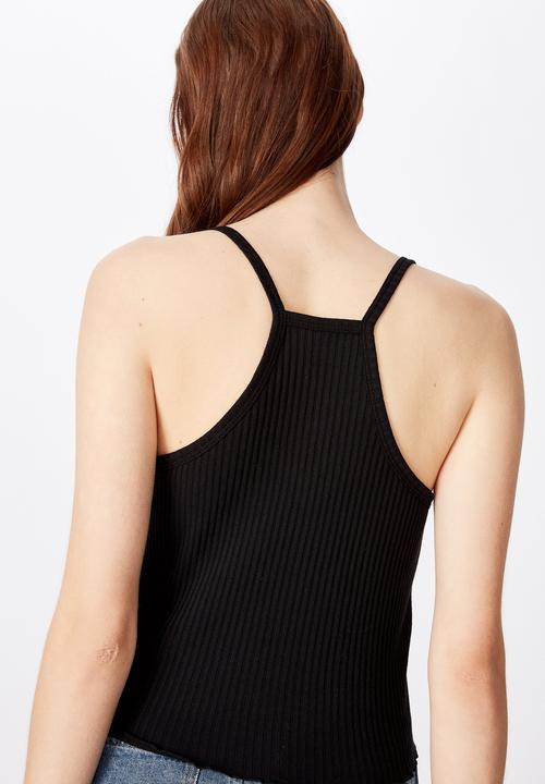 Cotton On - Textured henley racer back singlet - black