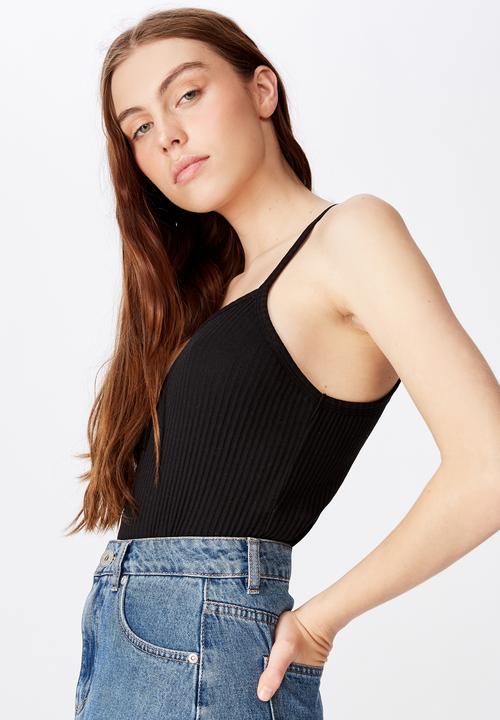 Cotton On - Textured henley racer back singlet - black