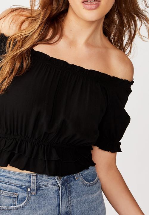 Cotton On - Prairie frill short sleeve blouse - black
