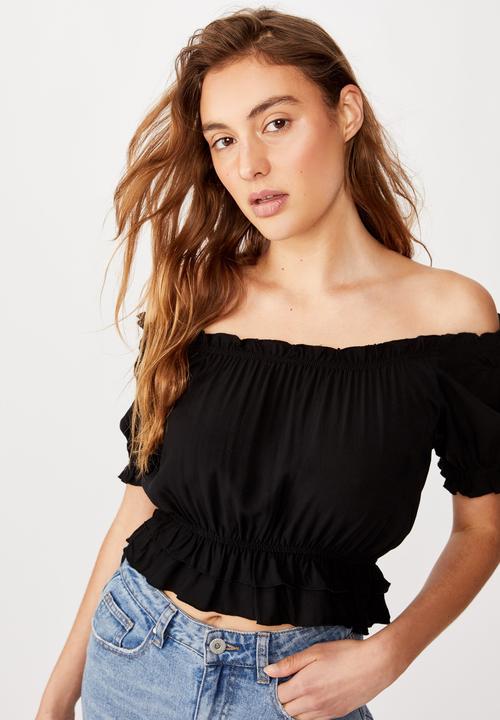 Cotton On - Prairie frill short sleeve blouse - black