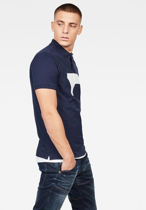 G-STAR - Graphic 13 slim short sleeve polo - navy