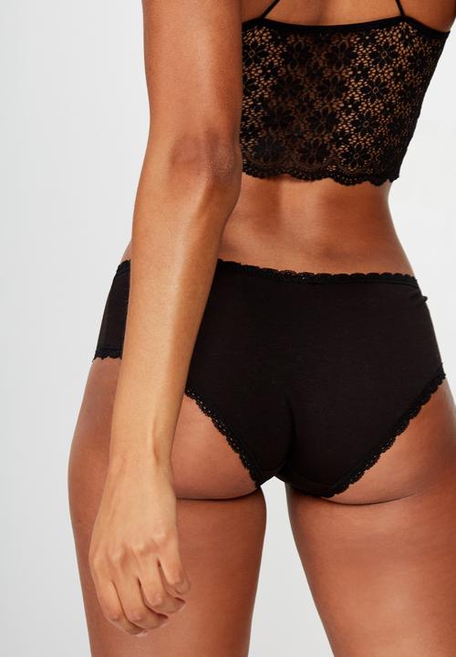 Cotton On - Charlotte lace trim boyleg briefs - black