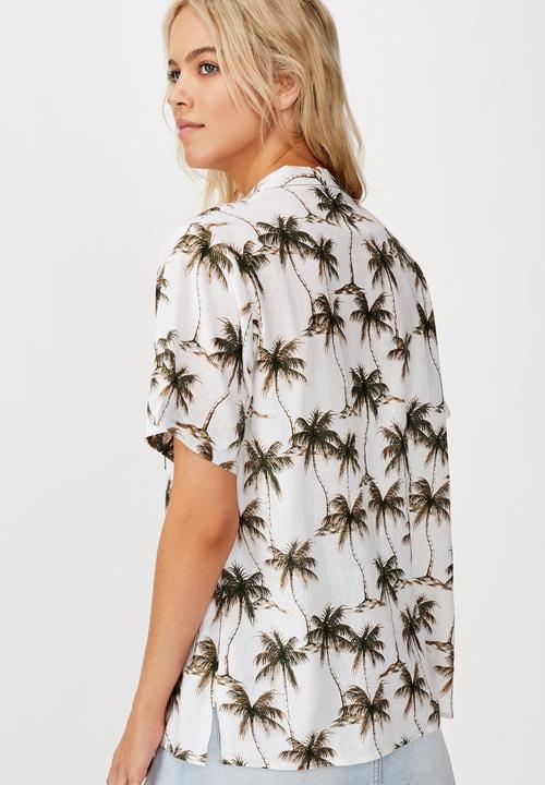 Cotton On - Tropical short sleeve resort shirt - white & green