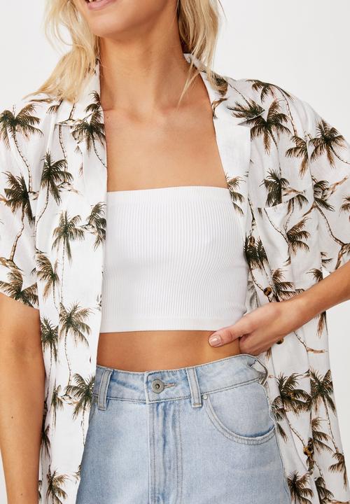 Cotton On - Tropical short sleeve resort shirt - white & green