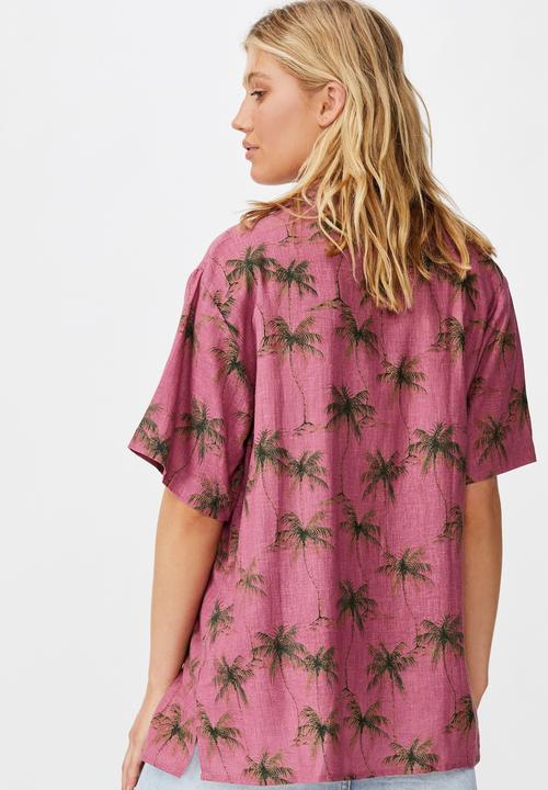 Cotton On - Tropical short sleeve resort shirt - pink & green