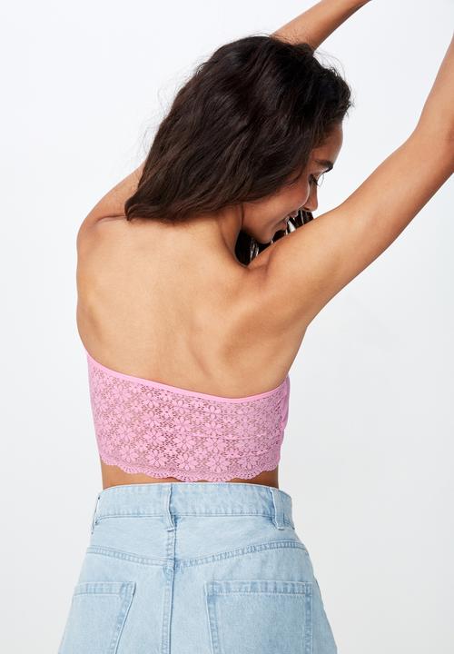 Cotton On - Rib and lace bandeau bra - pink
