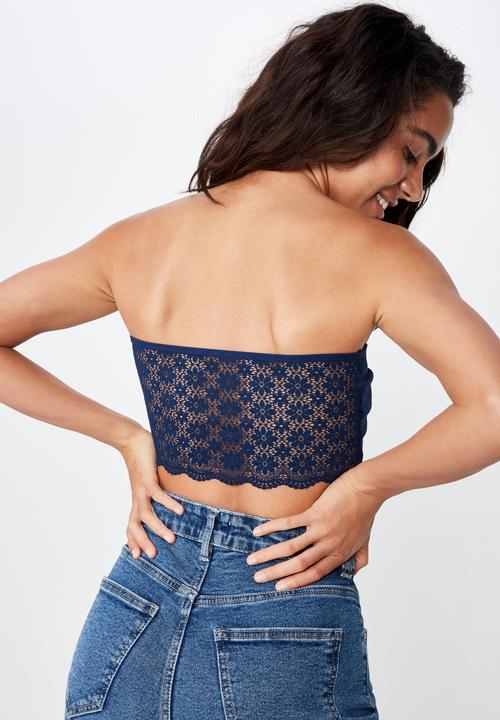Cotton On - Rib and lace bandeau bra - navy
