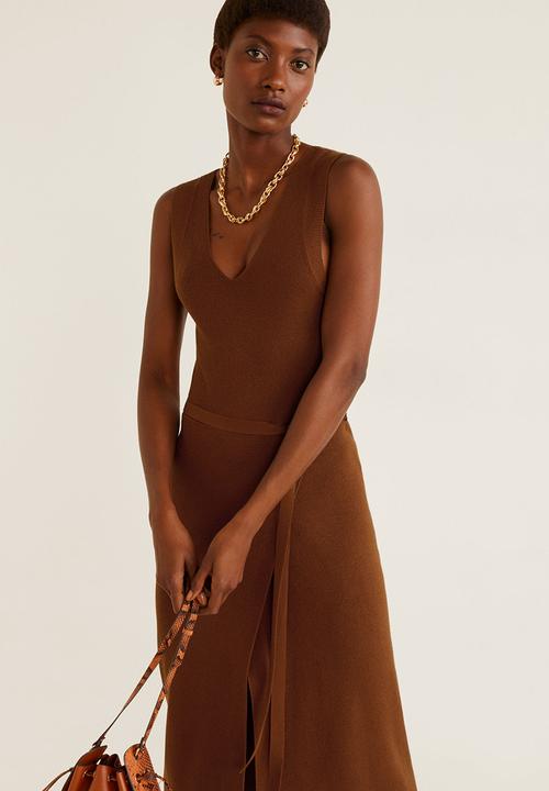 MANGO - Knit long dress - brown