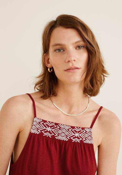 MANGO - Embroidery detail dress - red