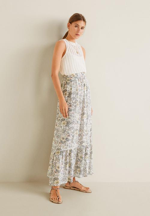 MANGO - Maxi skirt - green & white