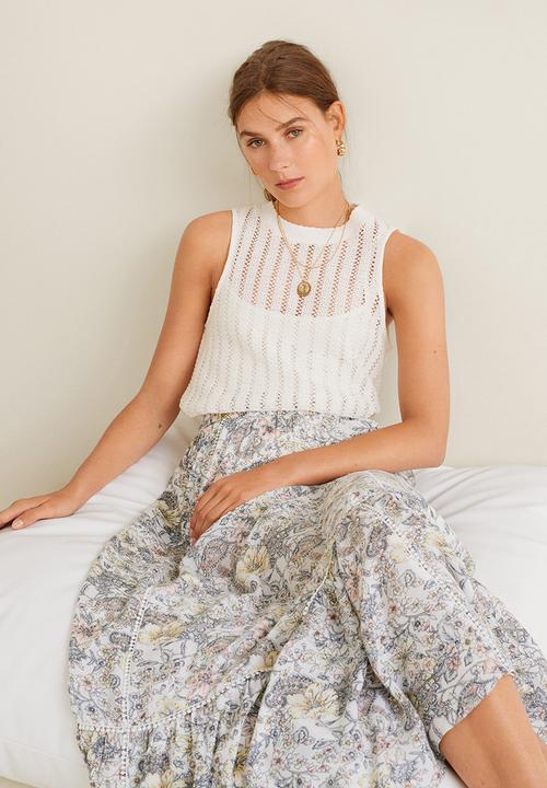 MANGO - Maxi skirt - green & white