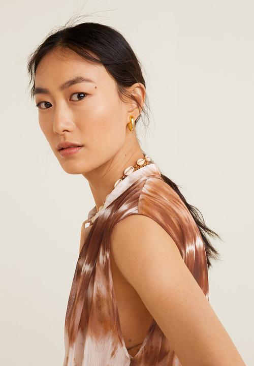 MANGO - Tie-dye dress - brown & white