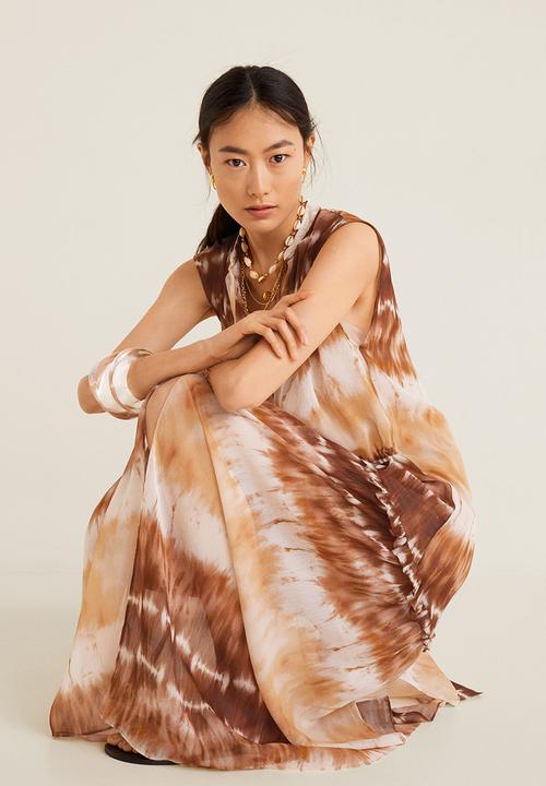 MANGO - Tie-dye dress - brown & white