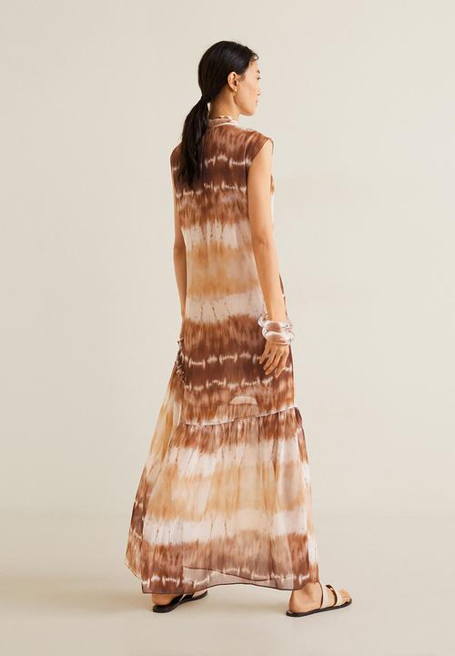 MANGO - Tie-dye dress - brown & white