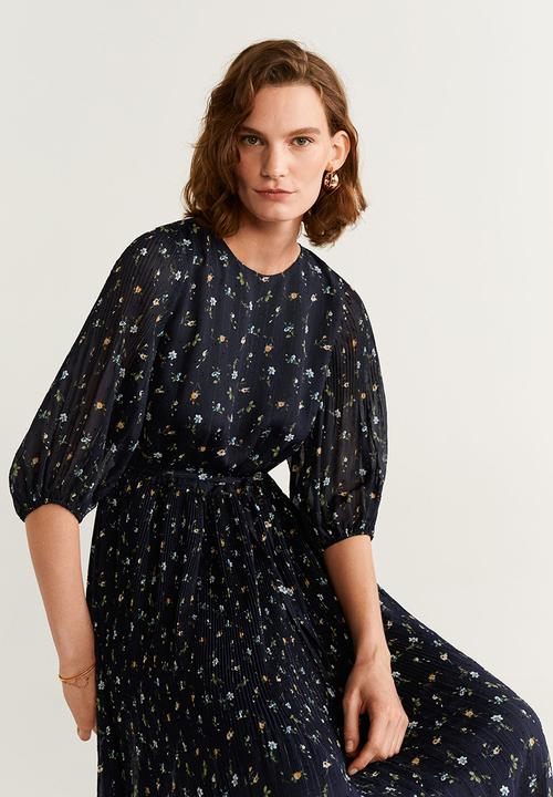 MANGO - Pleated dress - navy