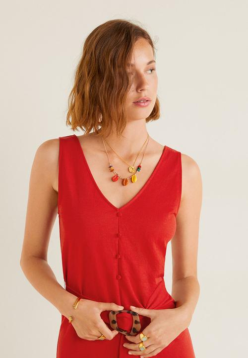 MANGO - Belt detail dress - red