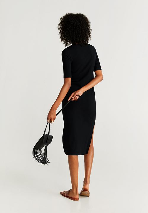 MANGO - Ribbed midi dress - black