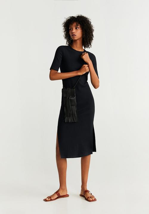 MANGO - Ribbed midi dress - black