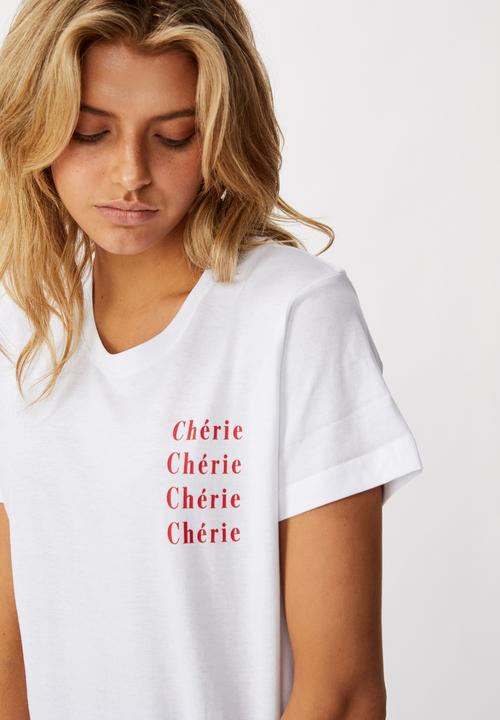 Cotton On - Classic slogan T-shirt cherie cherie - white