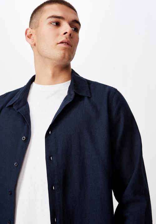 Factorie - Long sleeve linen blend shirt - navy