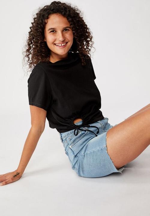 Cotton On - Franklin keyhole tie front short sleeve top - black