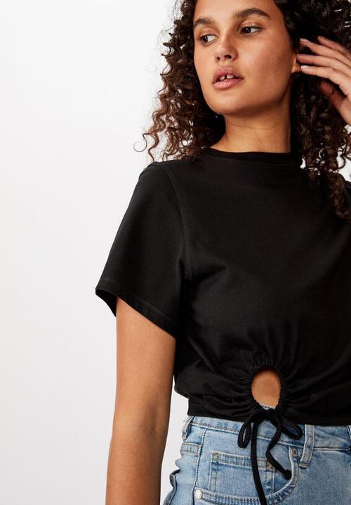 Cotton On - Franklin keyhole tie front short sleeve top - black