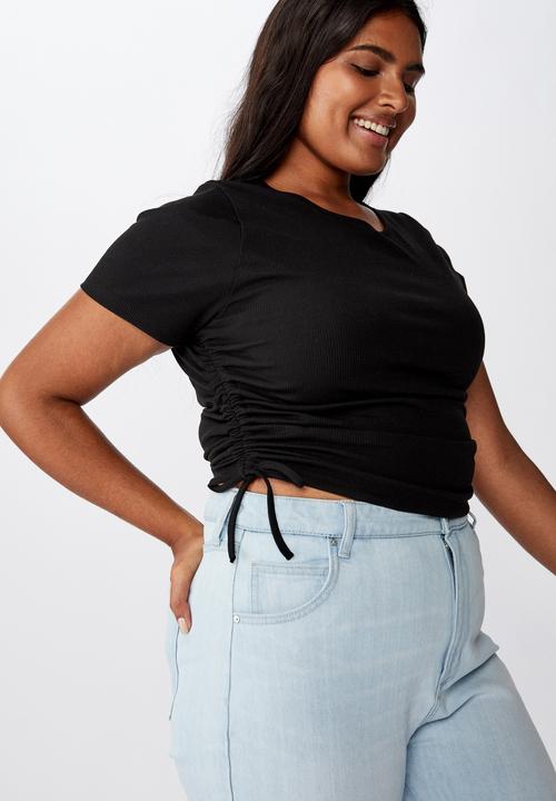 Cotton On - Curve millicent crew neck side tie - black