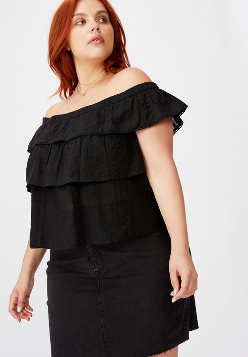 Cotton On - Curve sunshine off the shoulder top - black
