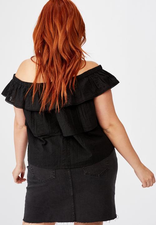 Cotton On - Curve sunshine off the shoulder top - black