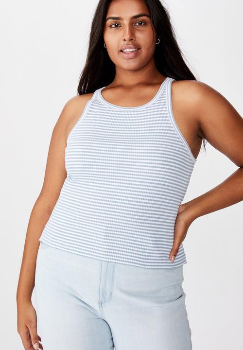 Cotton On - Curve turnback tank top - white & blue 