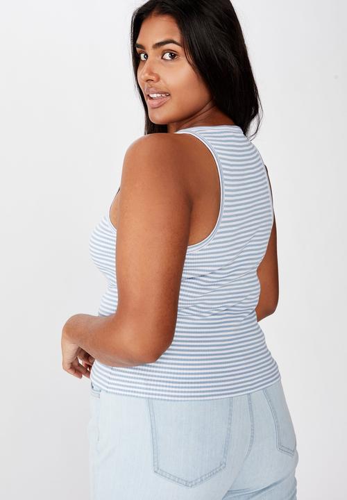 Cotton On - Curve turnback tank top - white & blue 