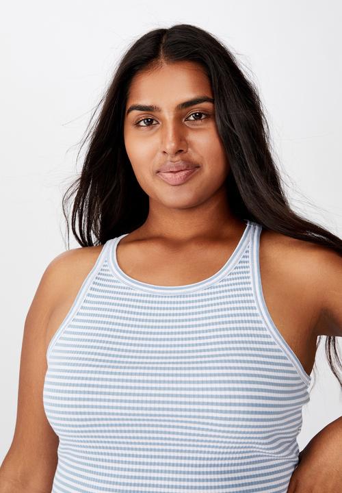 Cotton On - Curve turnback tank top - white & blue 