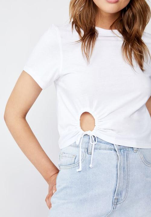 Cotton On - Franklin keyhole tie front short sleeve top - white