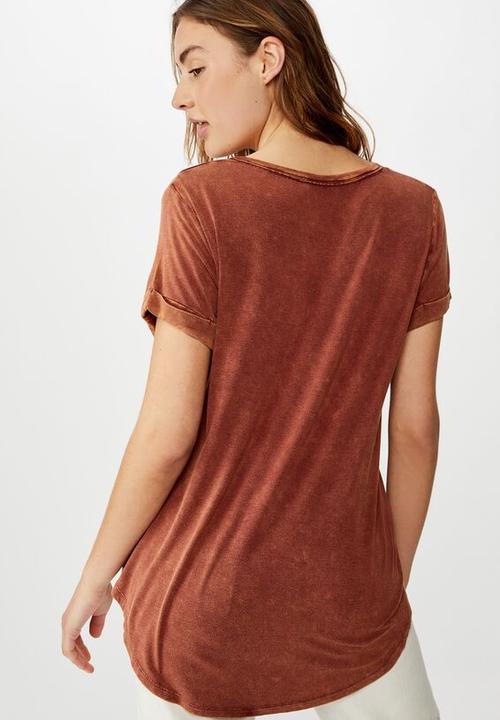 Cotton On - Karly short sleeve v neck top - rust