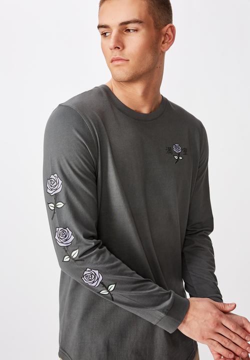 Factorie - Motel curved long sleeve graphic T-shirt - grey