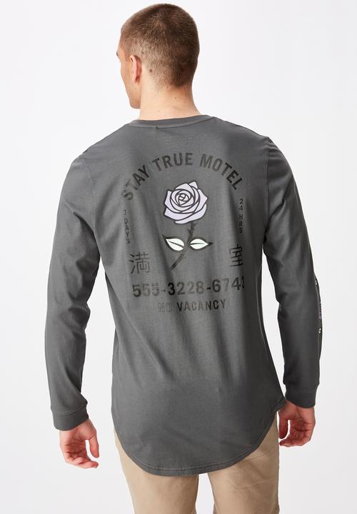 Factorie - Motel curved long sleeve graphic T-shirt - grey