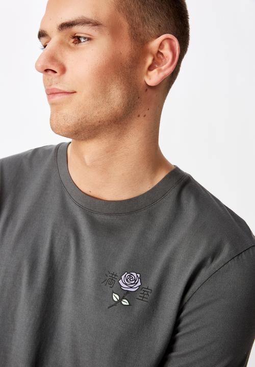 Factorie - Motel curved long sleeve graphic T-shirt - grey