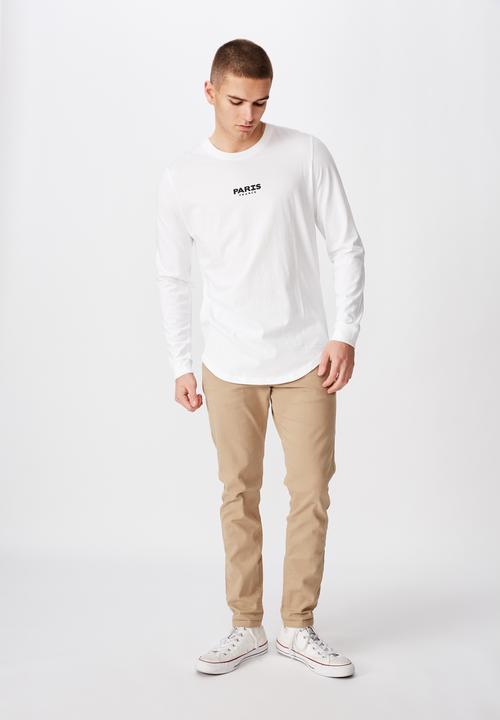 Factorie - Paris curved long sleeve graphic T-shirt - white