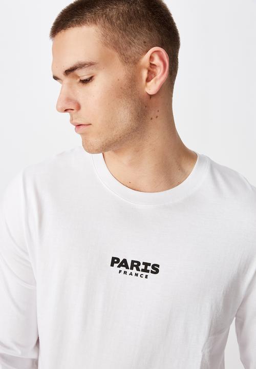 Factorie - Paris curved long sleeve graphic T-shirt - white