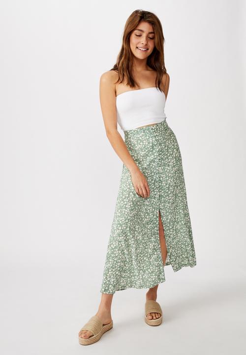 Cotton On - Summer button midi skirt - green