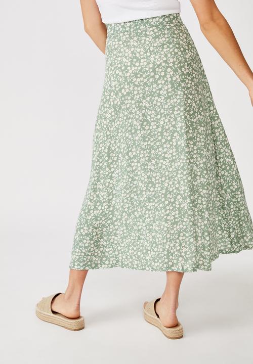 Cotton On - Summer button midi skirt - green