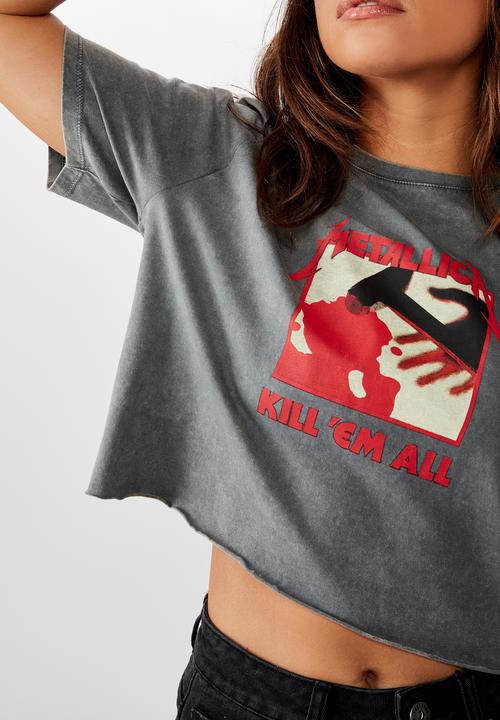 Cotton On - Short sleeve raw edge crop graphic T-shirt - grey