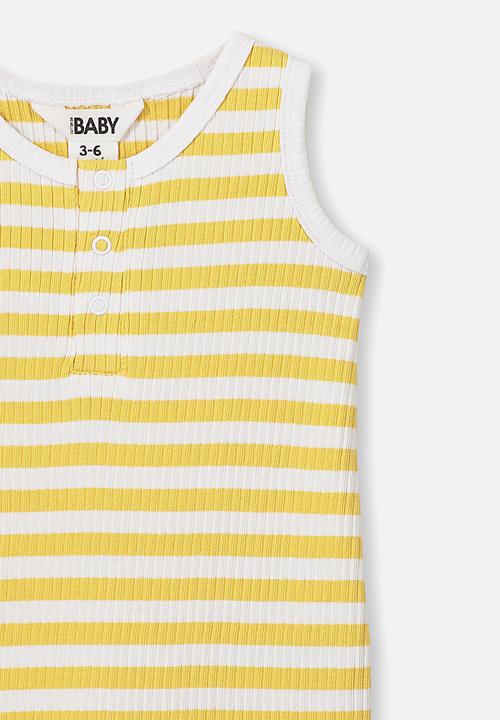 Cotton On - The sleeveless short leg romper - yellow & white 