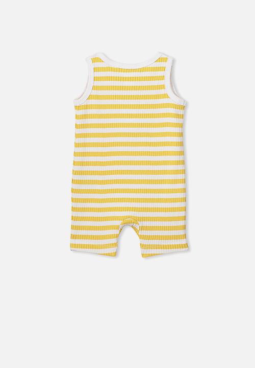 Cotton On - The sleeveless short leg romper - yellow & white 