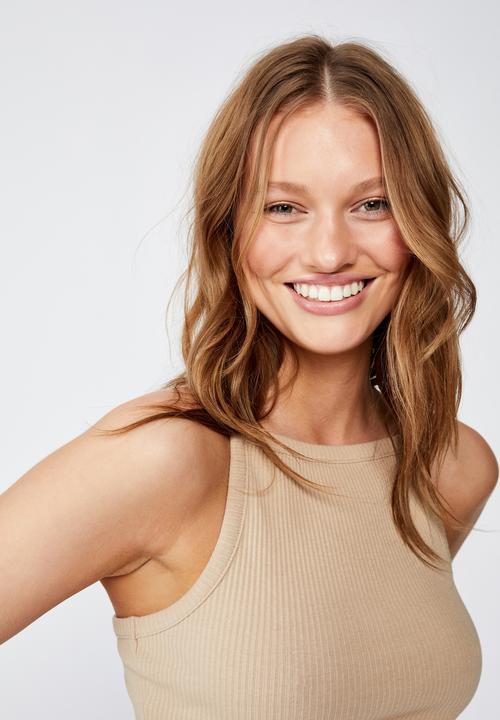 Cotton On - High crew low back tank top - neutral