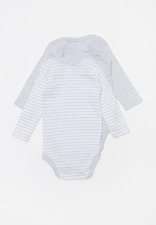 Pop Candy - 2 pack long sleeve bodyvests - grey & white 