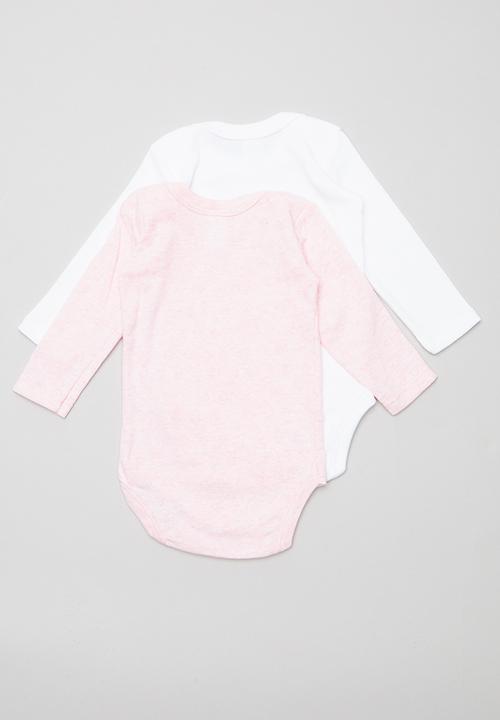 Pop Candy - 2 pack long sleeve bodyvests - pink & white 