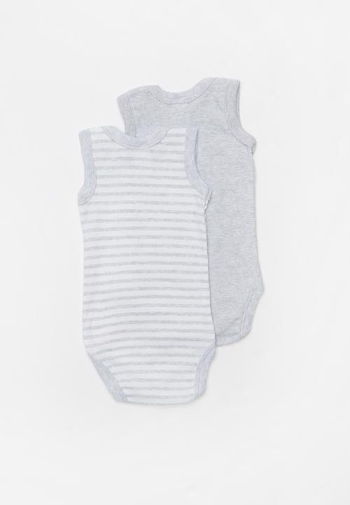 Pop Candy - 2 Pack bodyvests - grey & white 