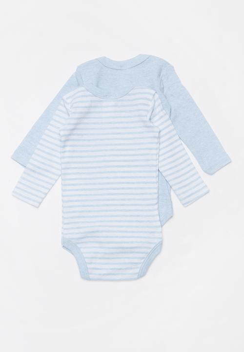 Pop Candy - 2 Pack long sleeve bodyvests - blue & white